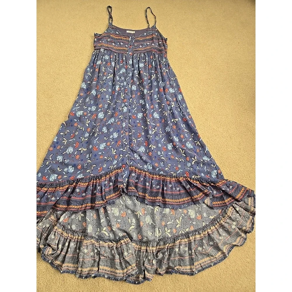 Kori Maxi‎ Dress The Navaro Floral Sleevless Floral Hi Low Boho Lavender Blue M
